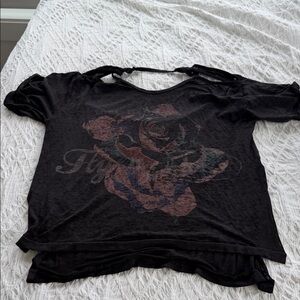 Free People Black Rose Graphic Tee with Muted Multicolor Print